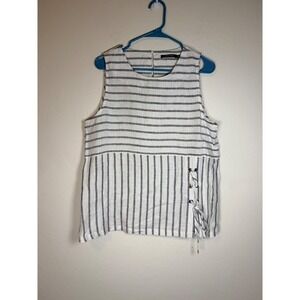 Die‎ & Rae Women's Striped Linen Tank Top Lace Up Side Sleeveless